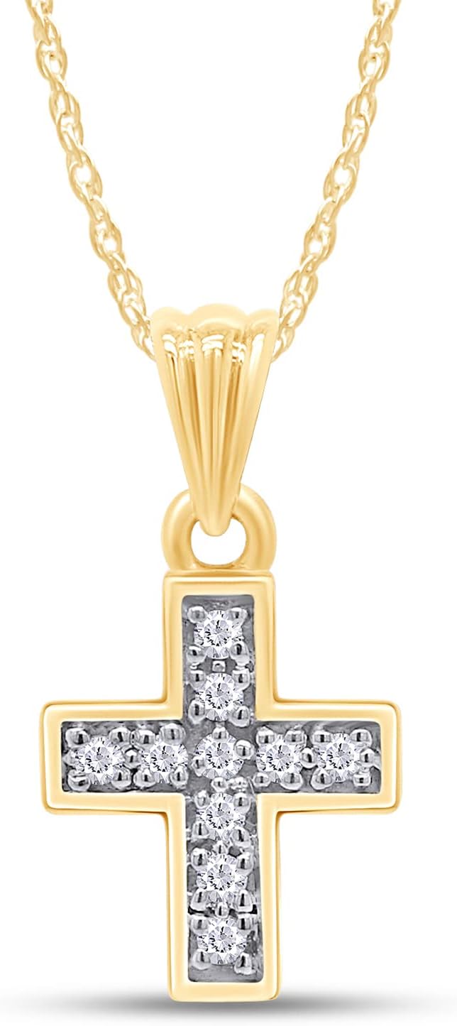 SAVEARTH DIAMONDS 1/10 CT TW Lab Grown Diamond Cross Necklace For Women - Sparkling GH Color VS-SI Clarity Diamonds. 14k Gold Plated 925 Sterling Silver Necklace For Women With 18" Rope Chain