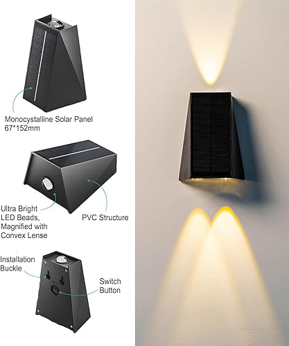 Miniatura 6 de HAOYISHU Luces solares para exteriores arriba y abajo, luces de pared del atardecer al amanecer, iluminación al aire libre, luces solares