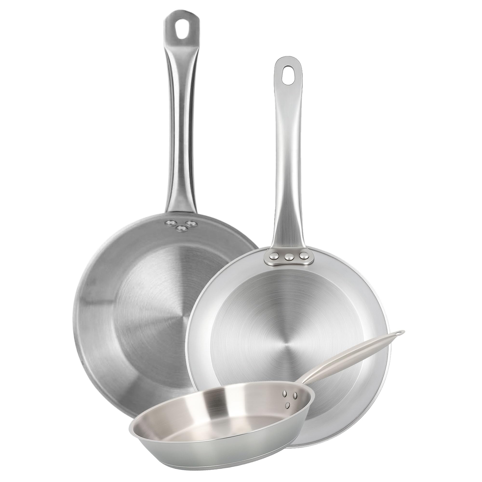 Well Home Set de 3 Sartenes Ø20Ø24Ø28cm en Acero inoxidable, Aptas para inducción y SIN antiadherente