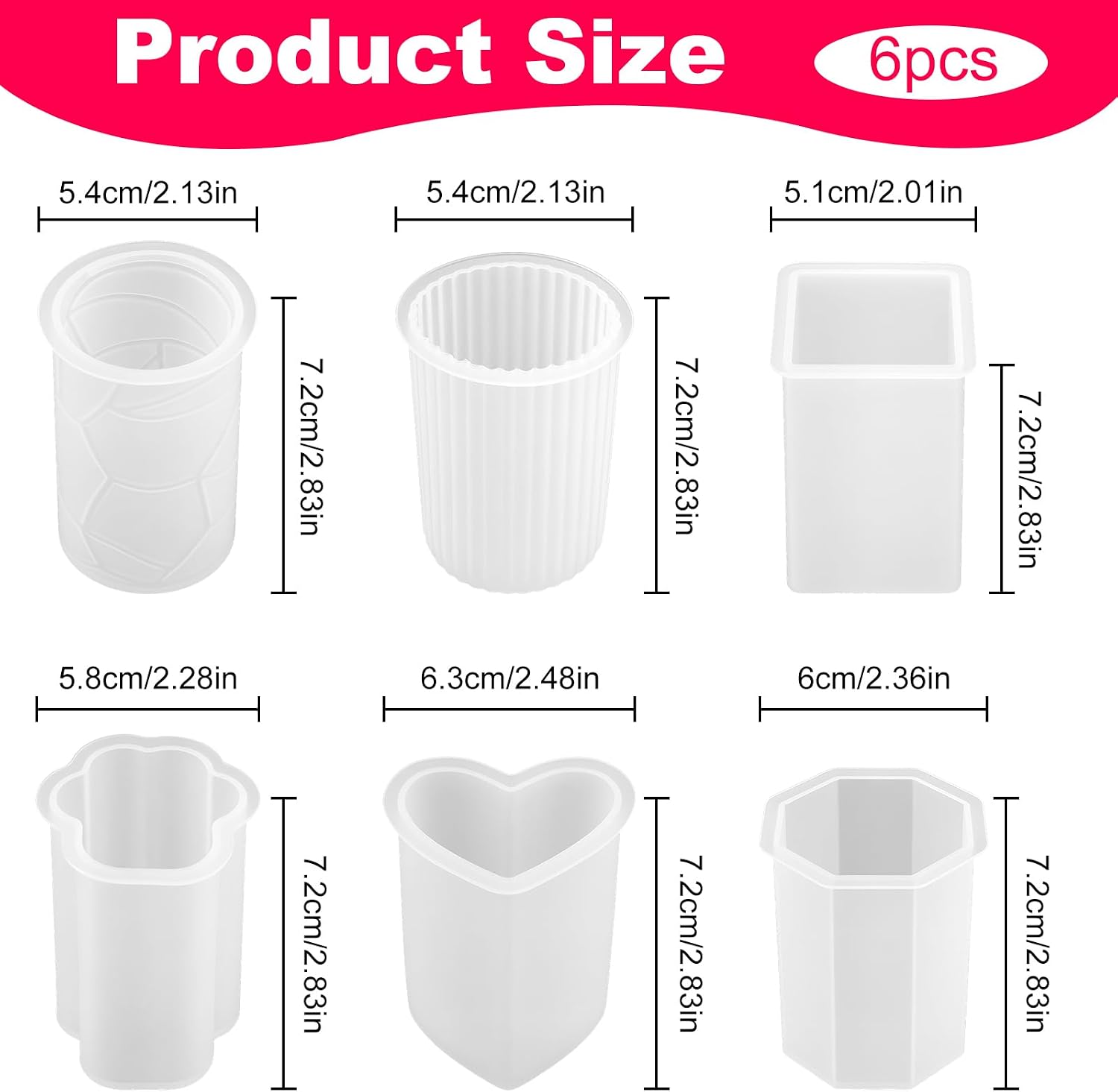 6Pcs Reusable Candle Silicone Resin Mold, Multiple Styles Candle Molds