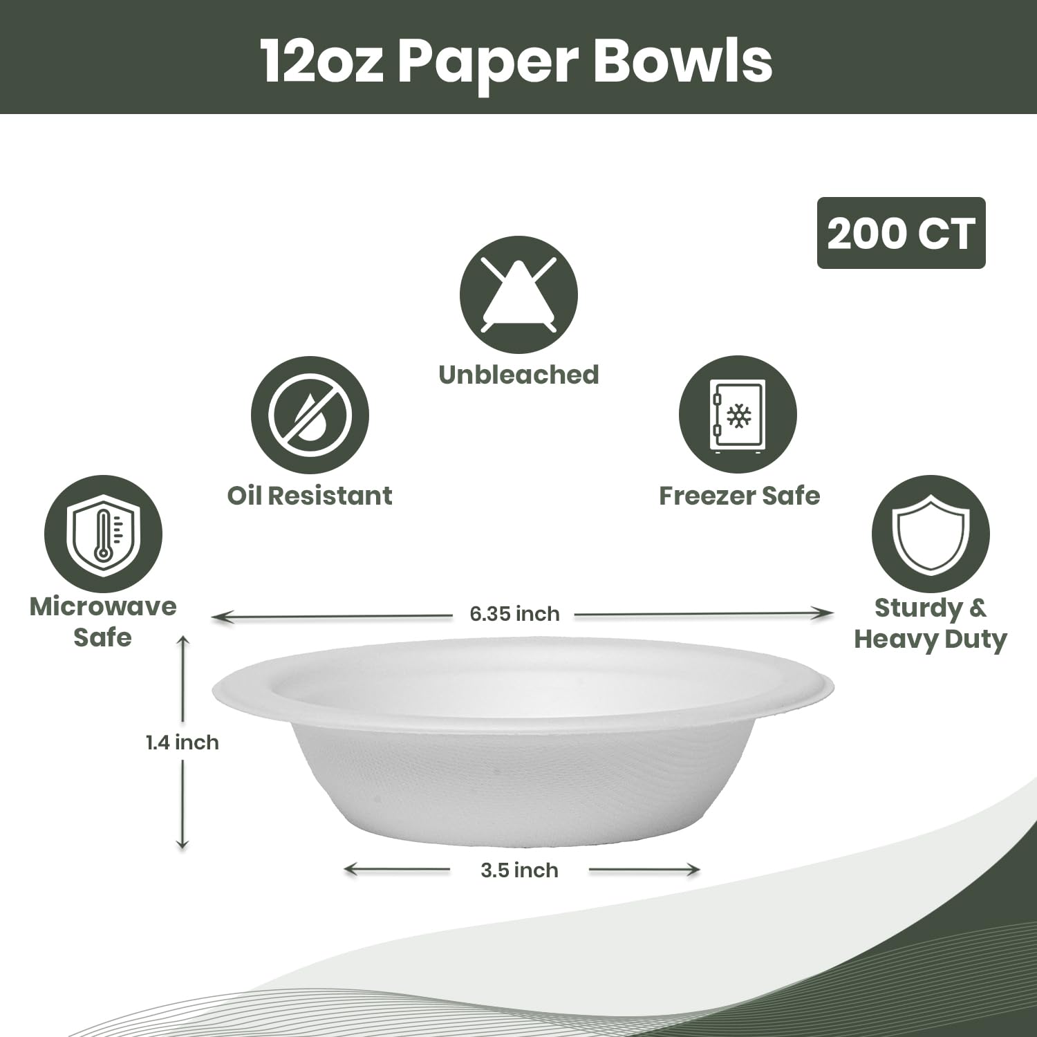 Paquete de 200 cuencos de papel desechables de 12 onzas, compostables de alta resistencia, ecológicos, cuencos de bagazo para sopa, ensalada, postre y más