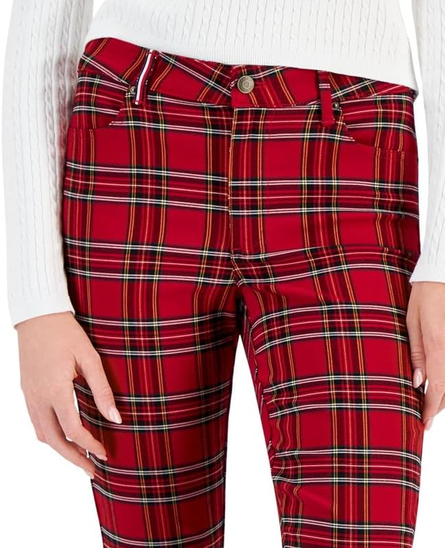 Tommy Hilfiger Women's Tartan Tribeca Ankle Pants (Red Multi, 10)