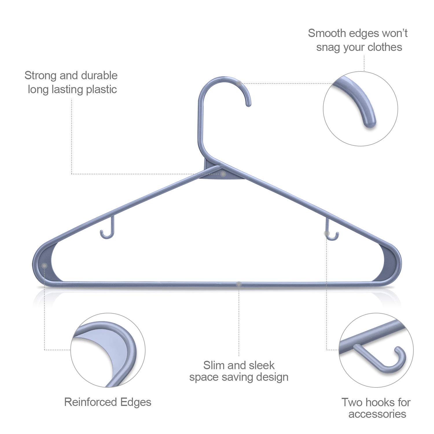 HOUSE DAY Plastic Hangers 60 Pack, Durable Clothes Hanger with Hooks, Space Saving Hangers are Perfect for Use in Any Closet, Light-Weight Clothes Hangers Plastic for Everyday Use, Grey