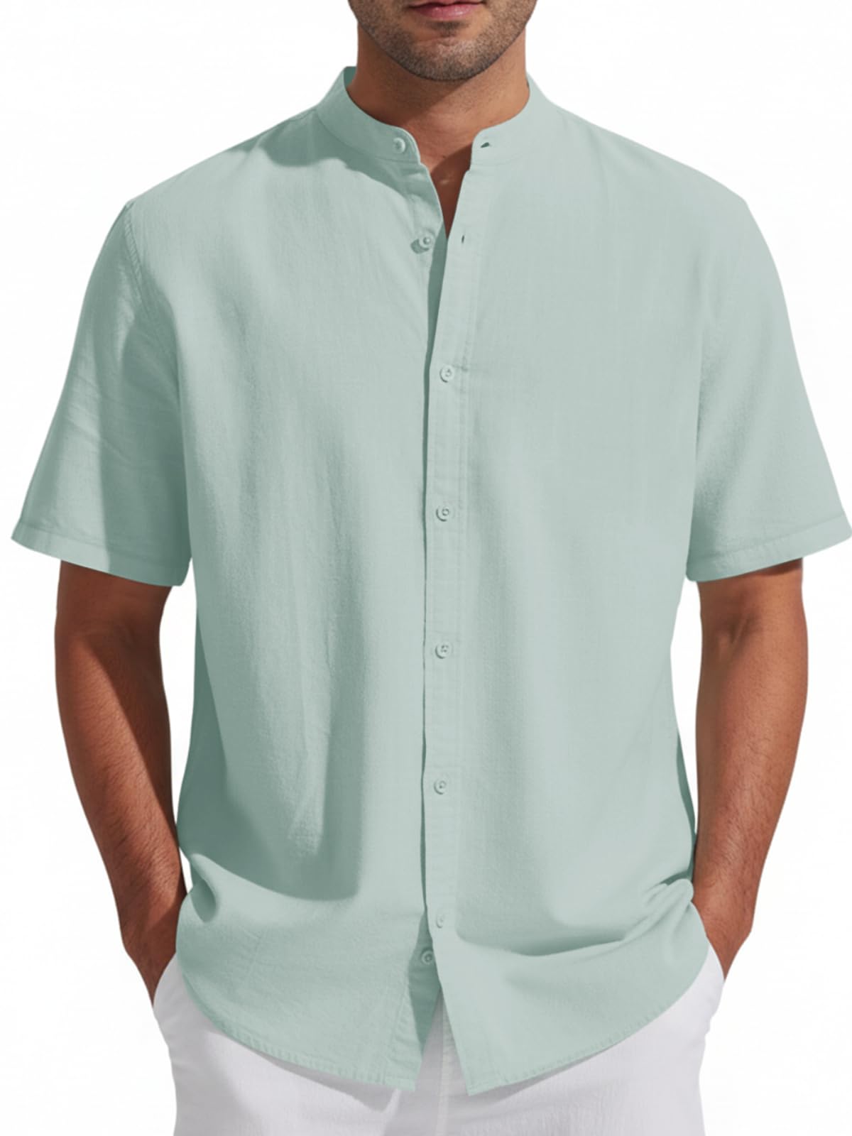 Friptspyg Leinenhemd Herren Kurzarm Baumwolle Leinen Hemd Freizeit Sommerhemd Button-Down Strandhemd