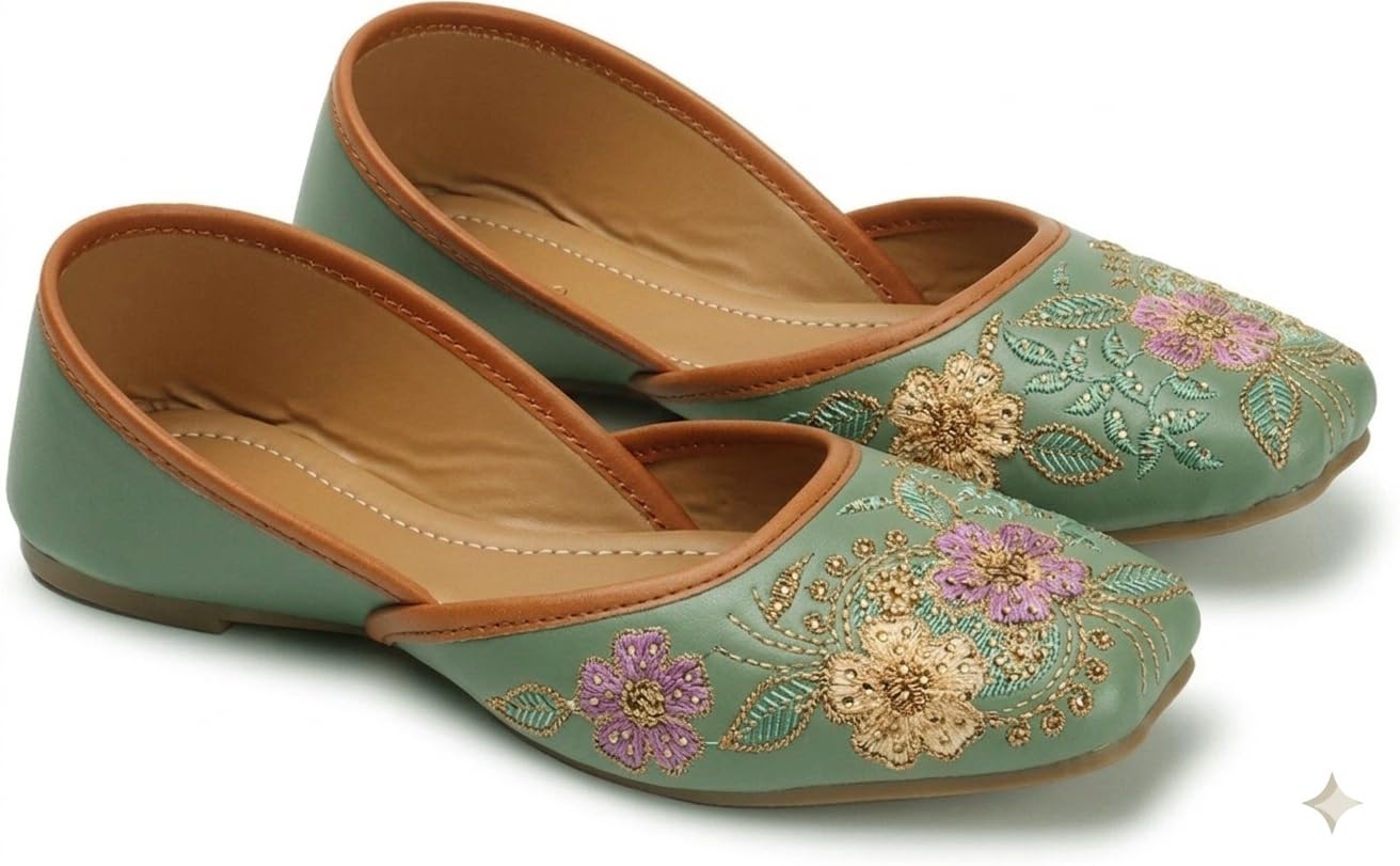 Women's and Girl's Latest Stone Work with Designer Emboidery Ethnic Shoes Punjabi Jutis-image-25