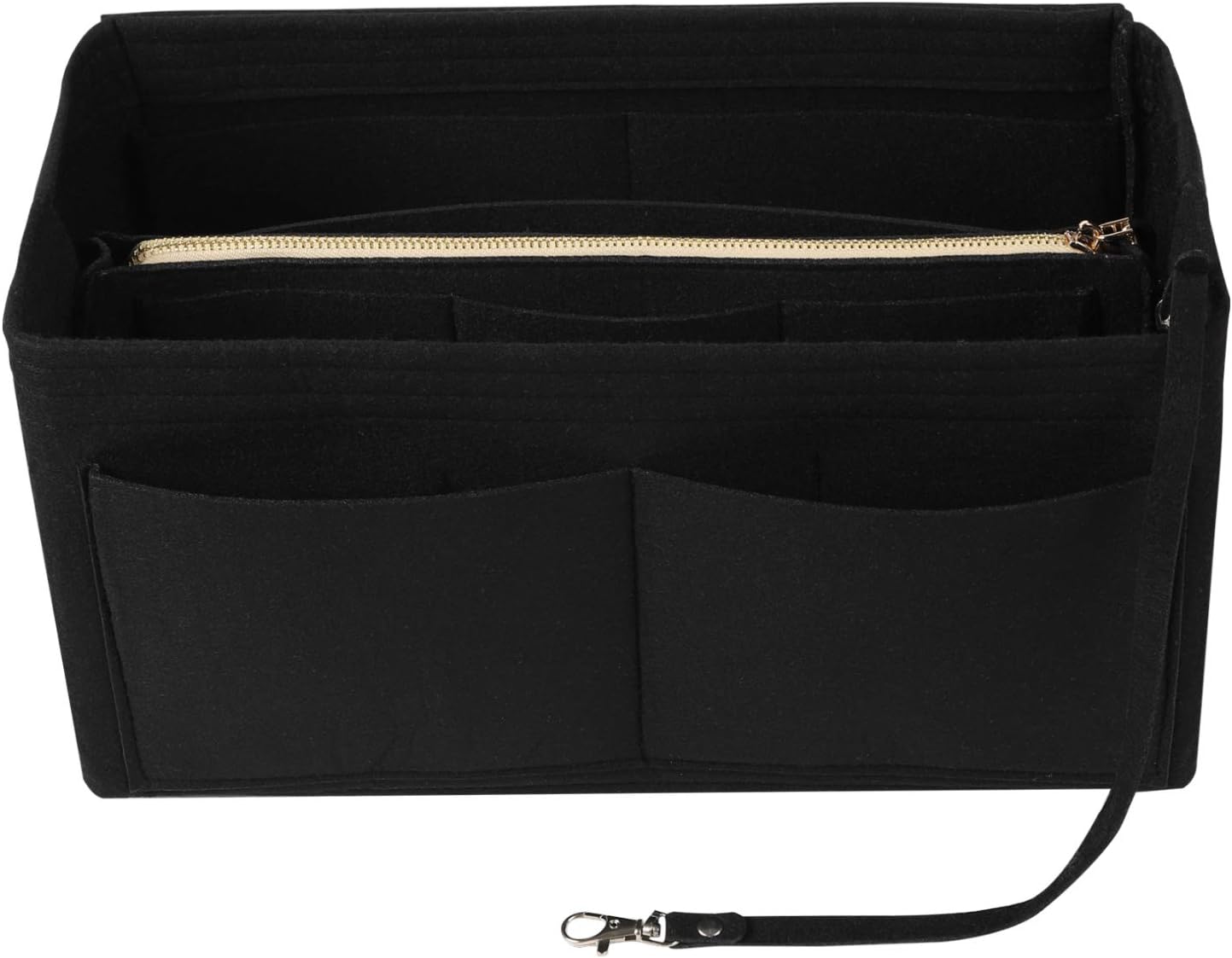 LITLANDSTAR Multi-Compartment Solid Color Felt Bag Large Capacity Makeup Bag Women Travel Large Makeup Organizer Storage Pouch Handbag Tote, Black