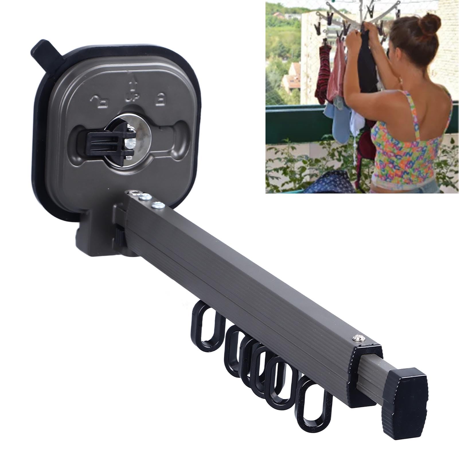 Mumusuki Wall Mounted Clothes Drying Rack, Aluminum Alloy Punch Space Saver Suction Cup Clothes Hanger Laundry Clothes Rack Retractable Dryer Collapsible for Balcony Laundry