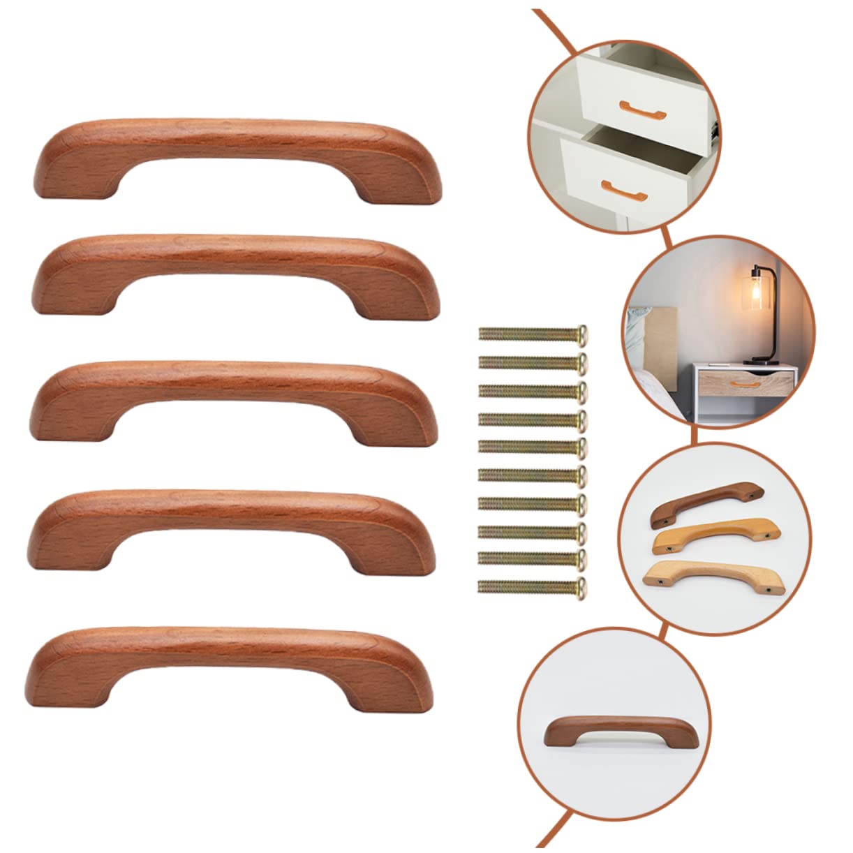 IWOWHERO 5 Pack Wood Handles for Kitchen Cabinets Wardrobe Closet Drawer Easy to Install Smooth Grip
