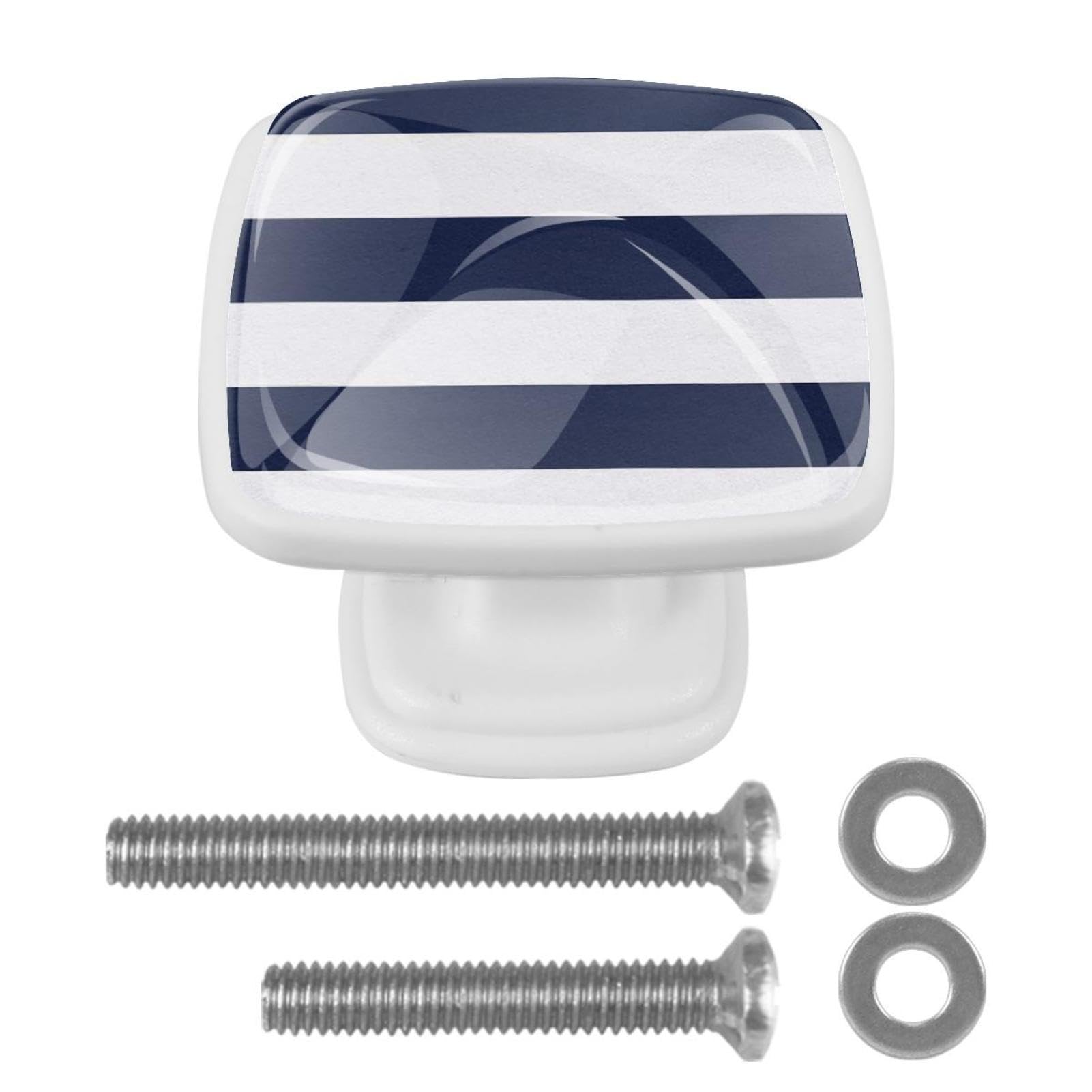 LRCCJS Nautical Stripes Drawer Handles - 4 Pack Navy Blue White Cabinet Pulls with Screws - Marine Style Hardware for Kitchen Bathroom Furniture
