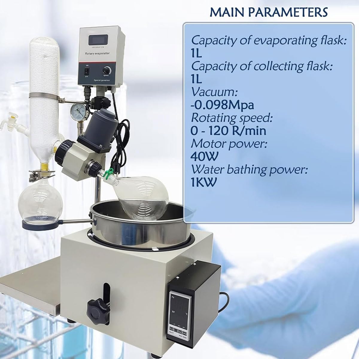 Rotationsverdampfer, 1L/2L/3L/5L Elektrisches Rotationsverdampfungsinstrument mit Wasserbad, Vakuumverdampfer, Labordestillationsausrüstung, für Lösungsmittelreinigung, Extraktion (3L)