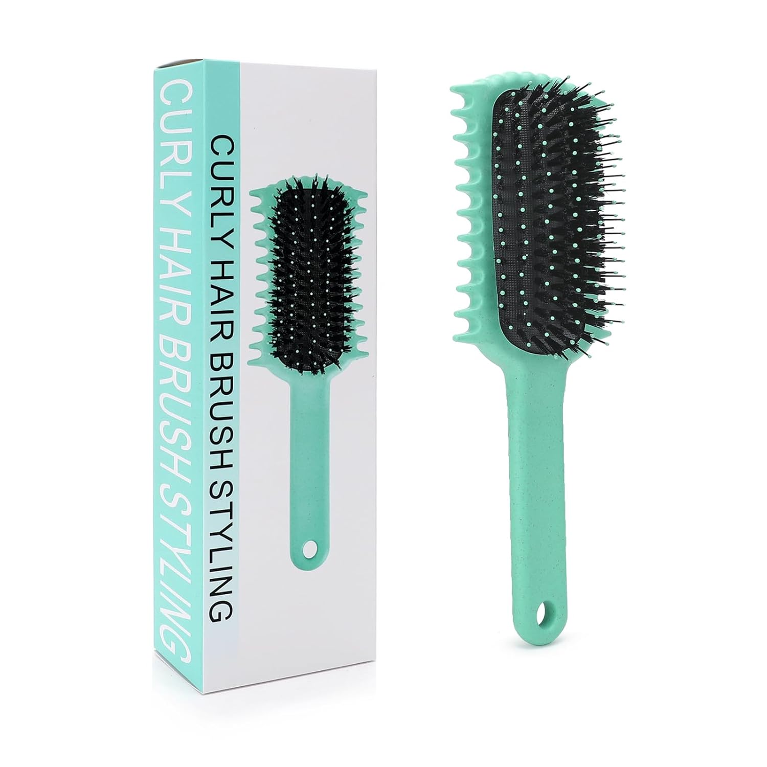 curly hair brush, volume curl defining brush for detangling shaping and styling women's curls, reduce pulling (green) green brush