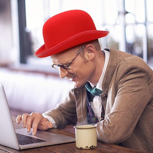 Miniatura 7 de GEMVIE Sombrero clásico de fieltro negro Derby ligero sombrero de boliche novedad sombrero de disfraz para fiestas