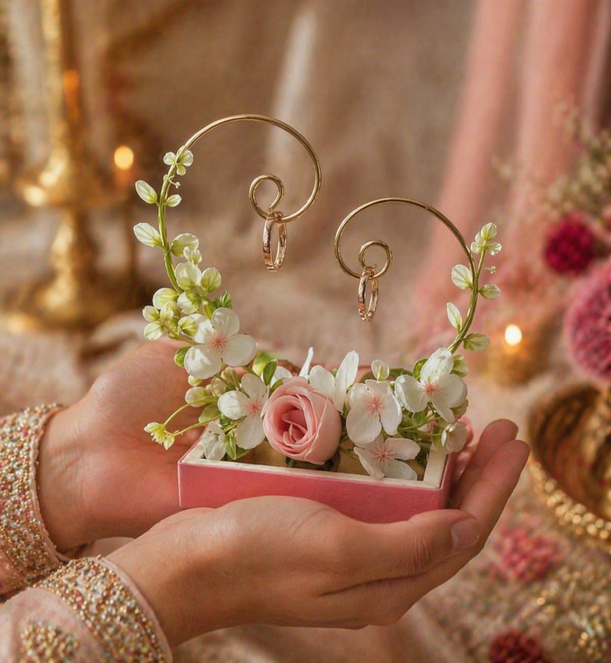 SATYAM KRAFT 1 Pc Handcrafted Heart Design Engagement Ring Holder Platter thali-Ideal for Ring Ceremony, Sagai,shaadi Decor,Marriage, Handmade Decorative Platter for Brides Maid-image-37