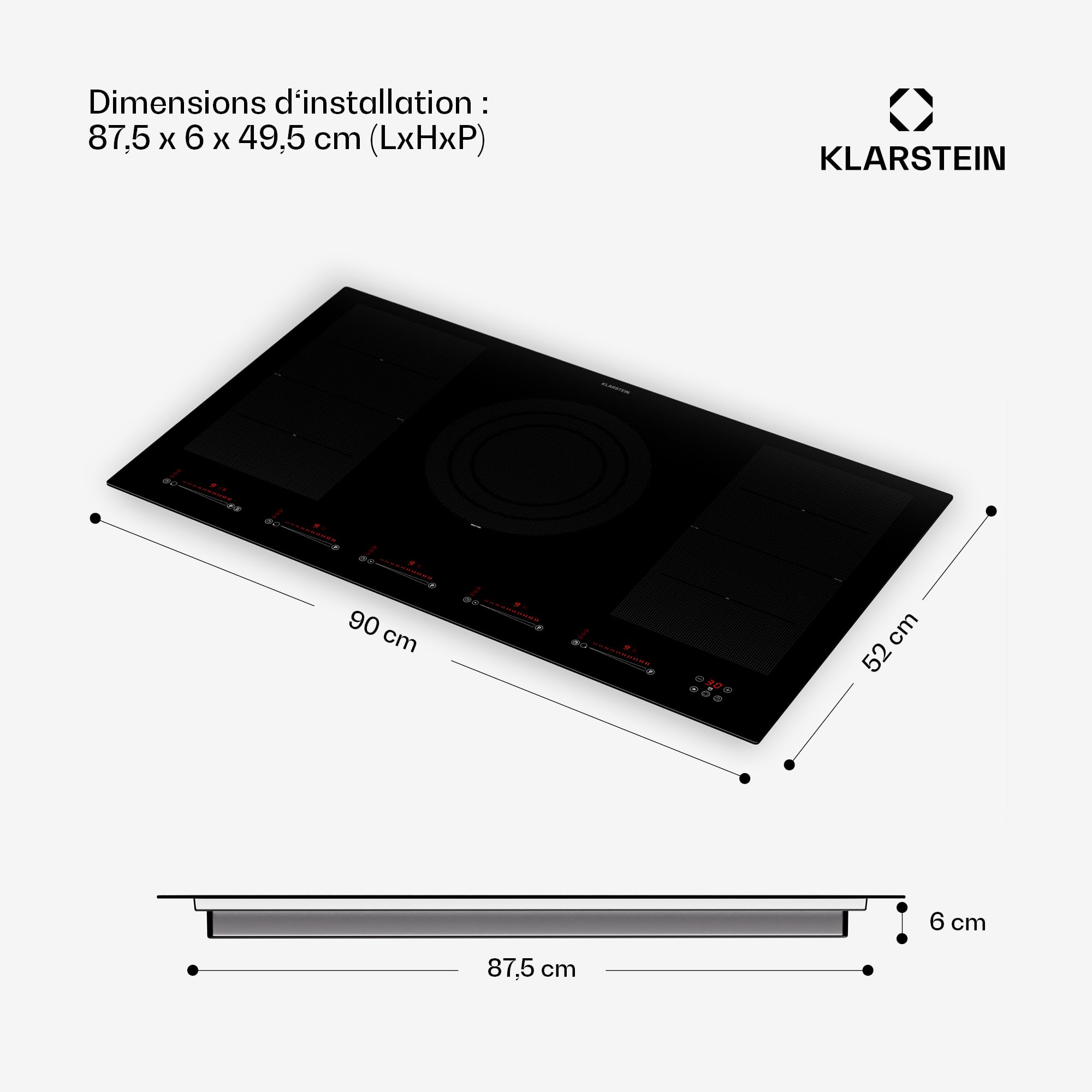 Klarstein Plaque Induction en Céramique de 9600W, Plaque de Cuisson Electrique à Induction, 5 Feux, Tables de Cuisson, Plaques chauffantes Flex Zone, Rechaud Electrique Cuisine