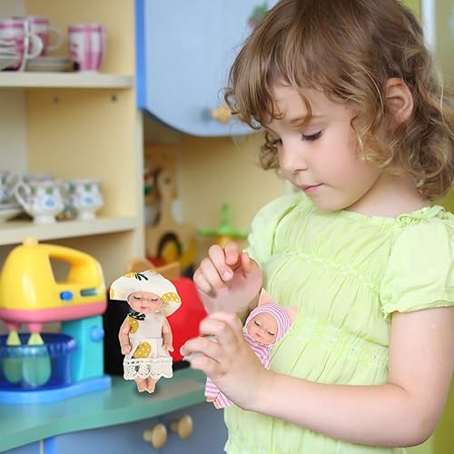 Miniatura 7 de ONEST 6 juegos de muñecas de 4 pulgadas, lindas muñecas de bebé, incluye 6 mini muñecas de bebé, 6 juegos de ropa de muñeca hecha a mano