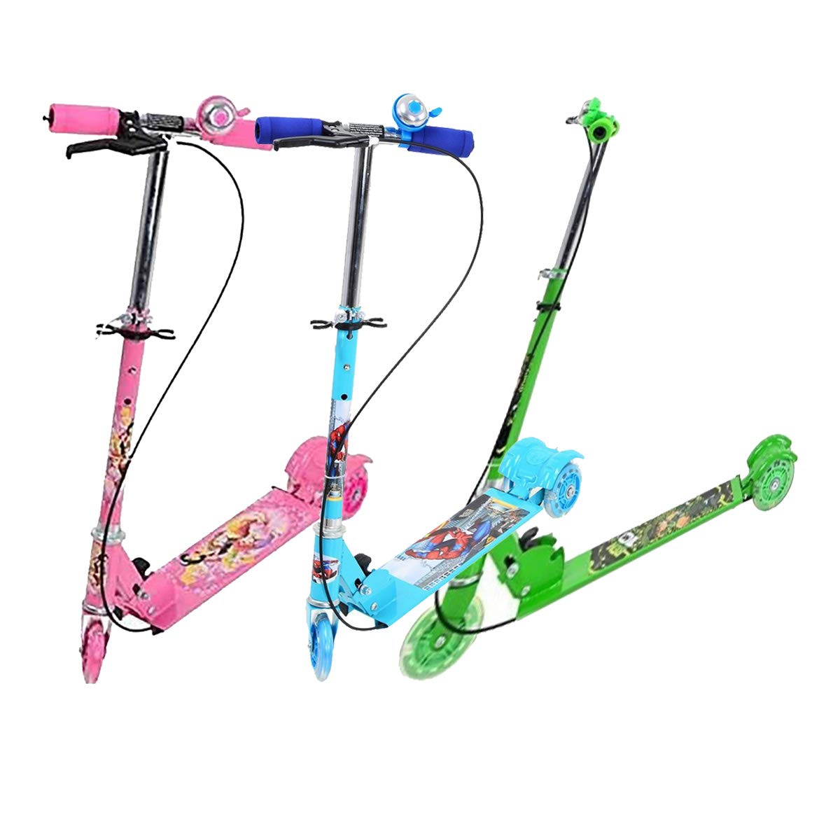 SHREEJIIH 3-Wheel Height Adjustable Folding Kick Kids Scooter Tricycle with Brake, Bell, LED 1 pc (Multi Color)