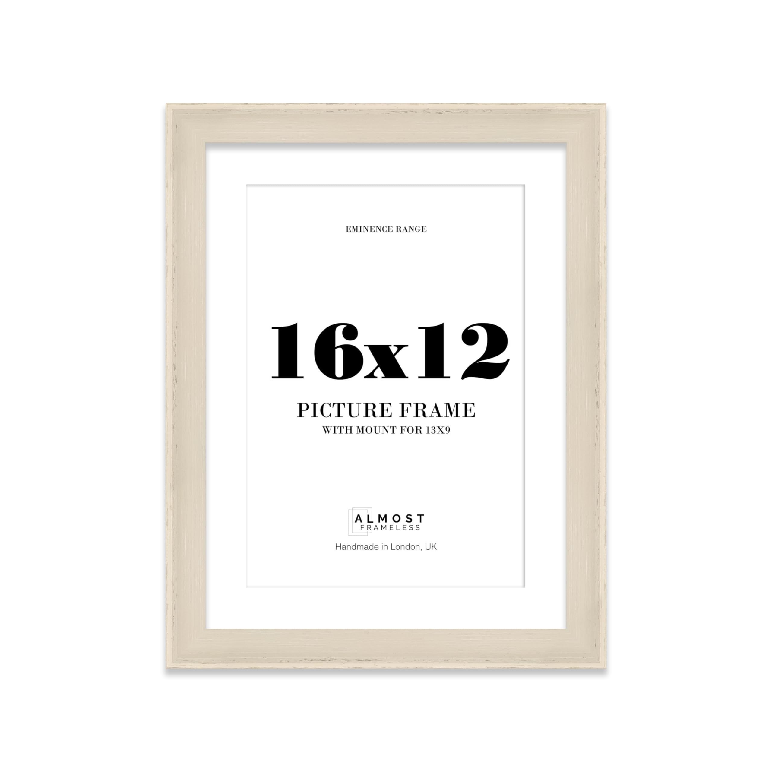 16x12" Cream Picture Frame with 13x9" Mount - Shabby Chic Photo Frame with Distressed Finish, Wall Hooks, 32mm Edge - 1 Pack