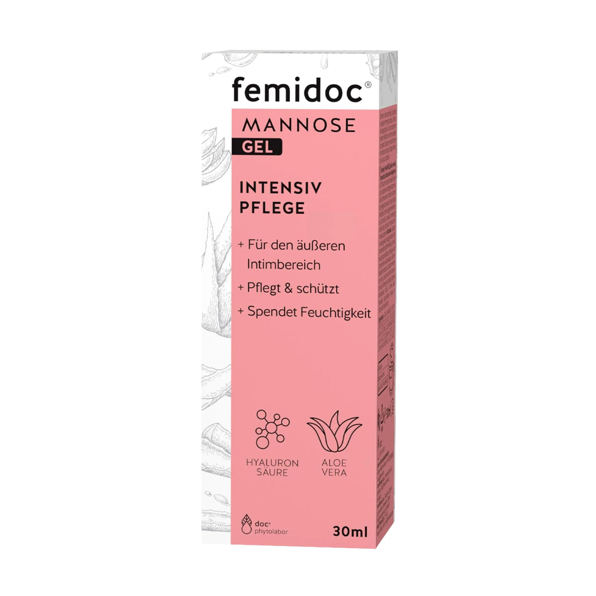 femidoc Mannose Gel 30 ml, Intensivpflege für den äußeren Intimbereich, 100% natürlich mit D-Mannose, Aloe Vera, Hyaluron und Milchsäure