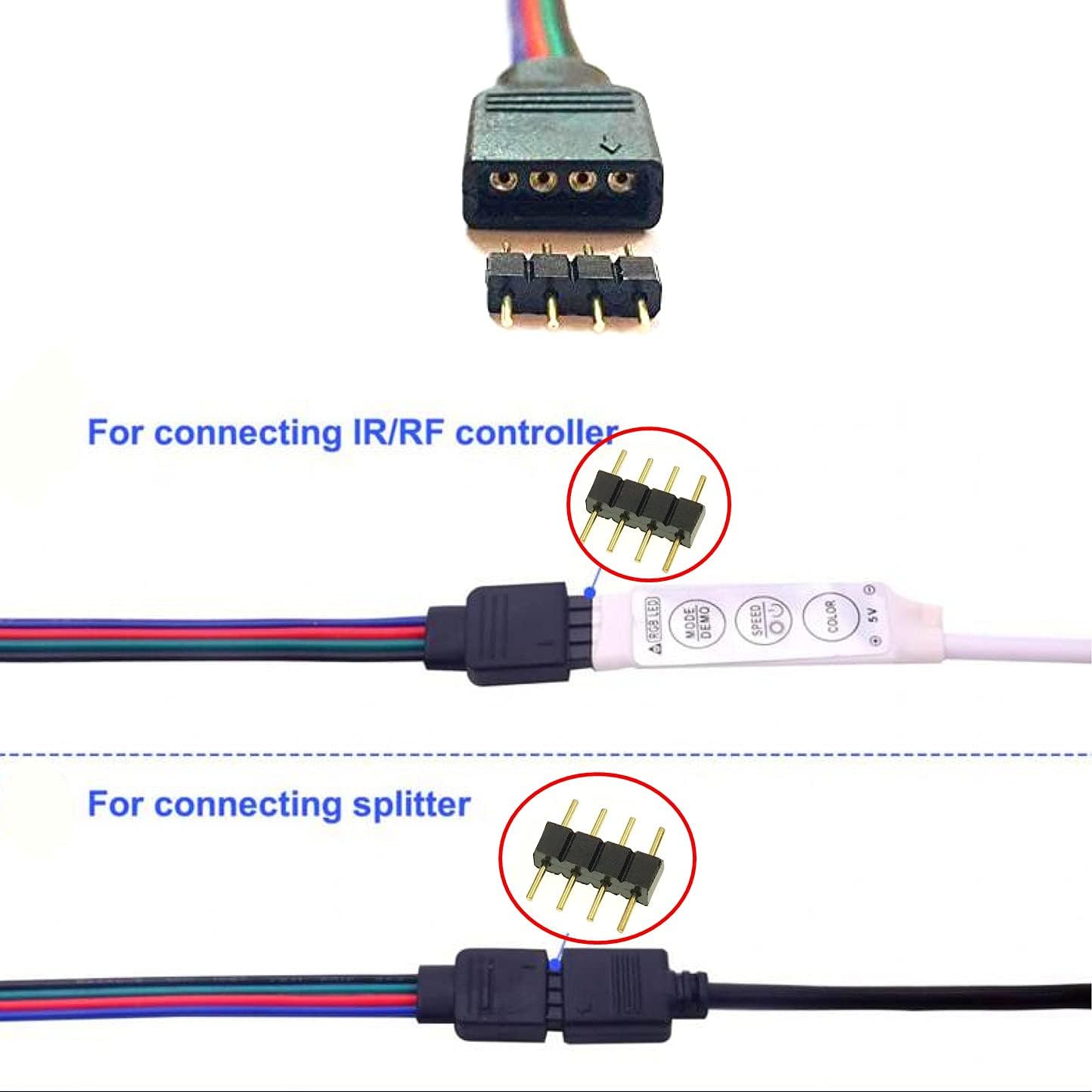 JZK 50 PCS LED strip connectors 4 pin male to male adapter plug for SMD 5050 3528 2835 RGB led light strip - Image 3