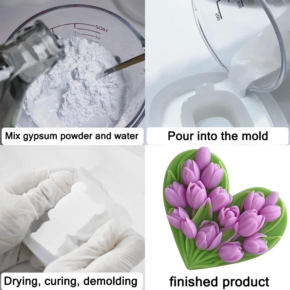 Moldes de silicona con forma de corazón y tulipán, moldes de silicona para manualidades, tulipanes florales, moldes de resina epoxi para flores, tulipán, chocolate, velas, jabón, suministros para