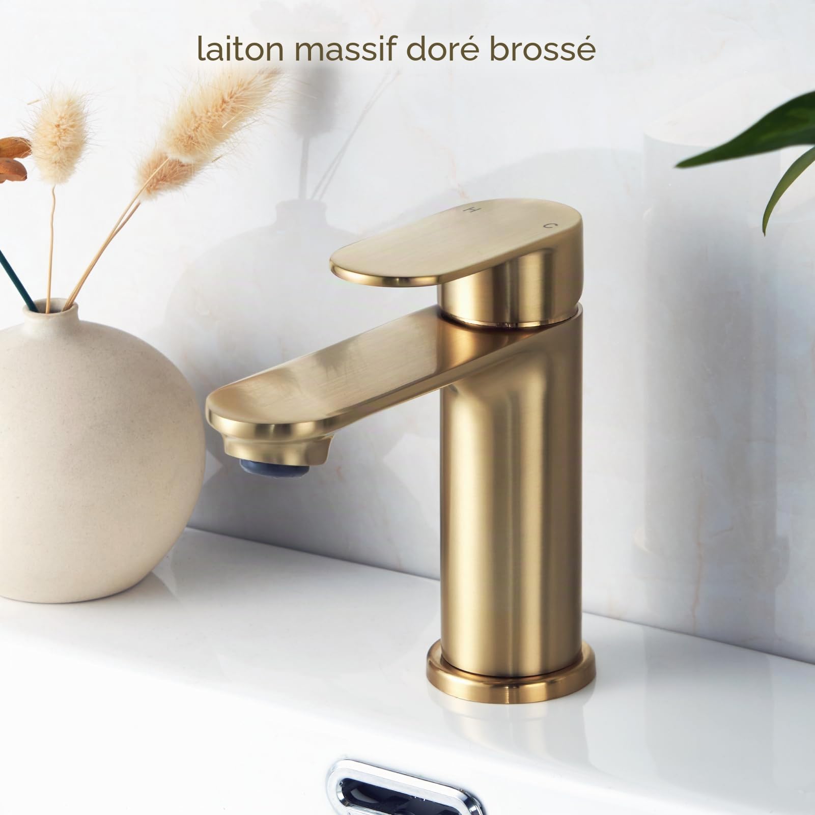 Robinets de salle de bain avec vidange, BATHWEST - Robinet mitigeur de lavabo avec bonde de vidage pop-up, mitigeurs de lavabo monobloc modernes à levier unique en laiton avec bouchon de lavabo 072GO