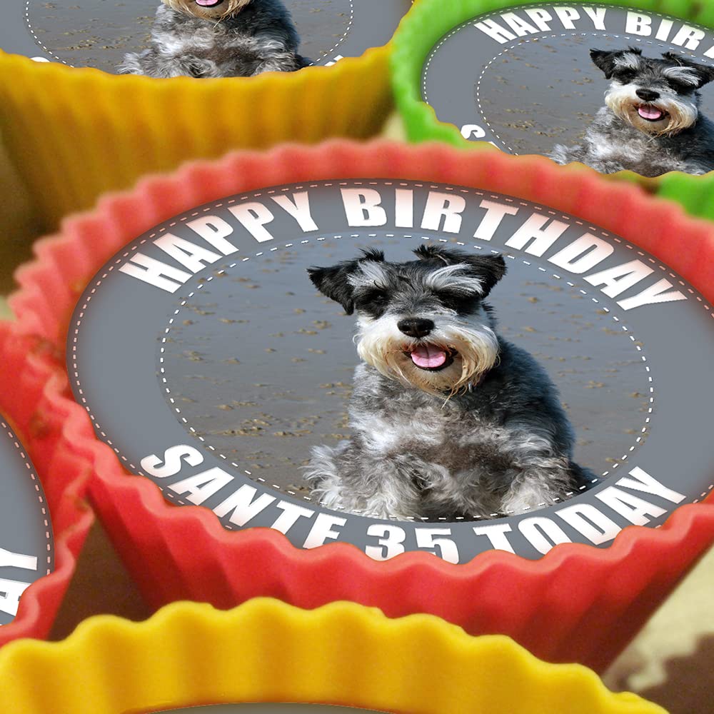 Dalton Designs Uk Miniature Schnauzer Dog - 20 X 5Cm Personalised Edible Cupcake Toppers On Premium Icing