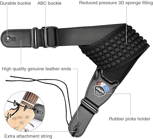 Miniatura 7 de LEKATO Correas de guitarra para bajo eléctrico, correa de guitarra acolchada de 3.5 pulgadas de ancho, almohadilla de neopreno con relleno de