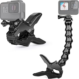 Jaws Flex Clamp Mount with Adjustable Gooseneck Compatible with Go Pro Hero 11,10. 9, 8, 7, 6, 5, 4, Session, 3+, 3, 2, 1, Max, Fusion, DJI Osmo and Most Action Cameras