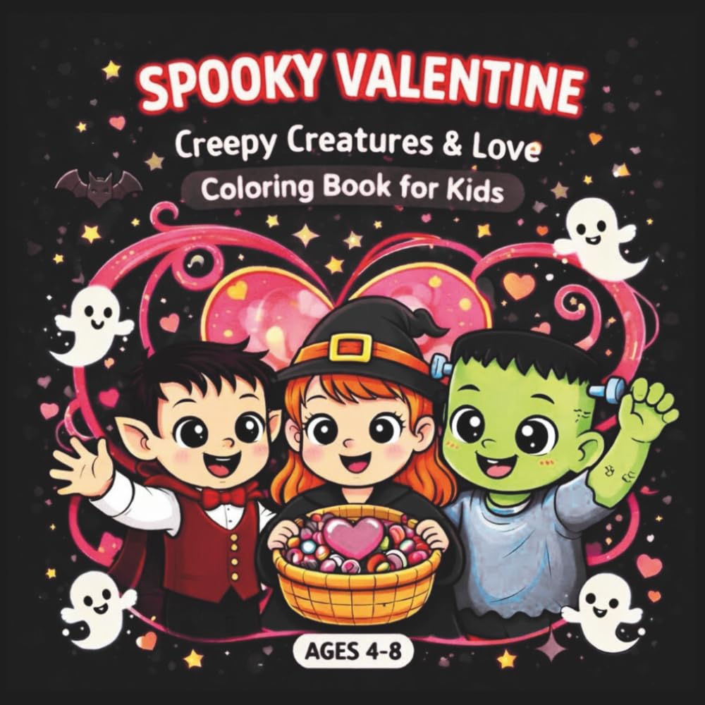 Spooky Valentine: Creepy Creatures & Love Coloring Book for Kids Ages 4-8: A Kawaii Valentine's Day Adventure with Friendly Halloween Characters – ... Girls (Love & Friendship Coloring Adventures)