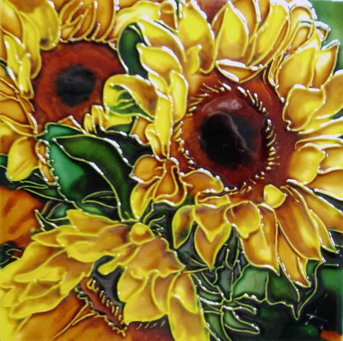 Continental Art Center BD-2042 8 by 8-Inch Yellow Sunflower with Green Leaves Ceramic