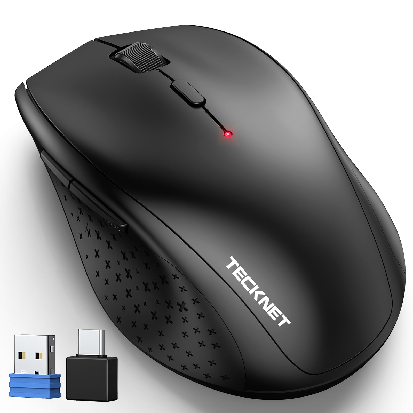 TECKNET Kabellose Maus mit USB-C Adapter, 4800 DPI 2.4G Funkmaus mit USB Empfänger, 30 Monate Batterielaufzeit, Optical Tracking, Wireless Maus mit 6 Tasten für PC Laptop Windows