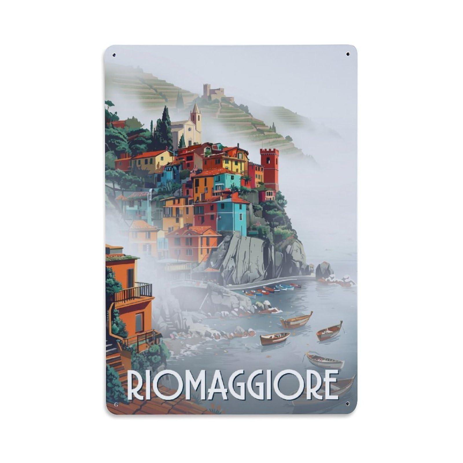 Huiyhb 8X12inch(20X30cm) Vintage Travel Riomaggiore Italy Foggy Metal Tin Sign