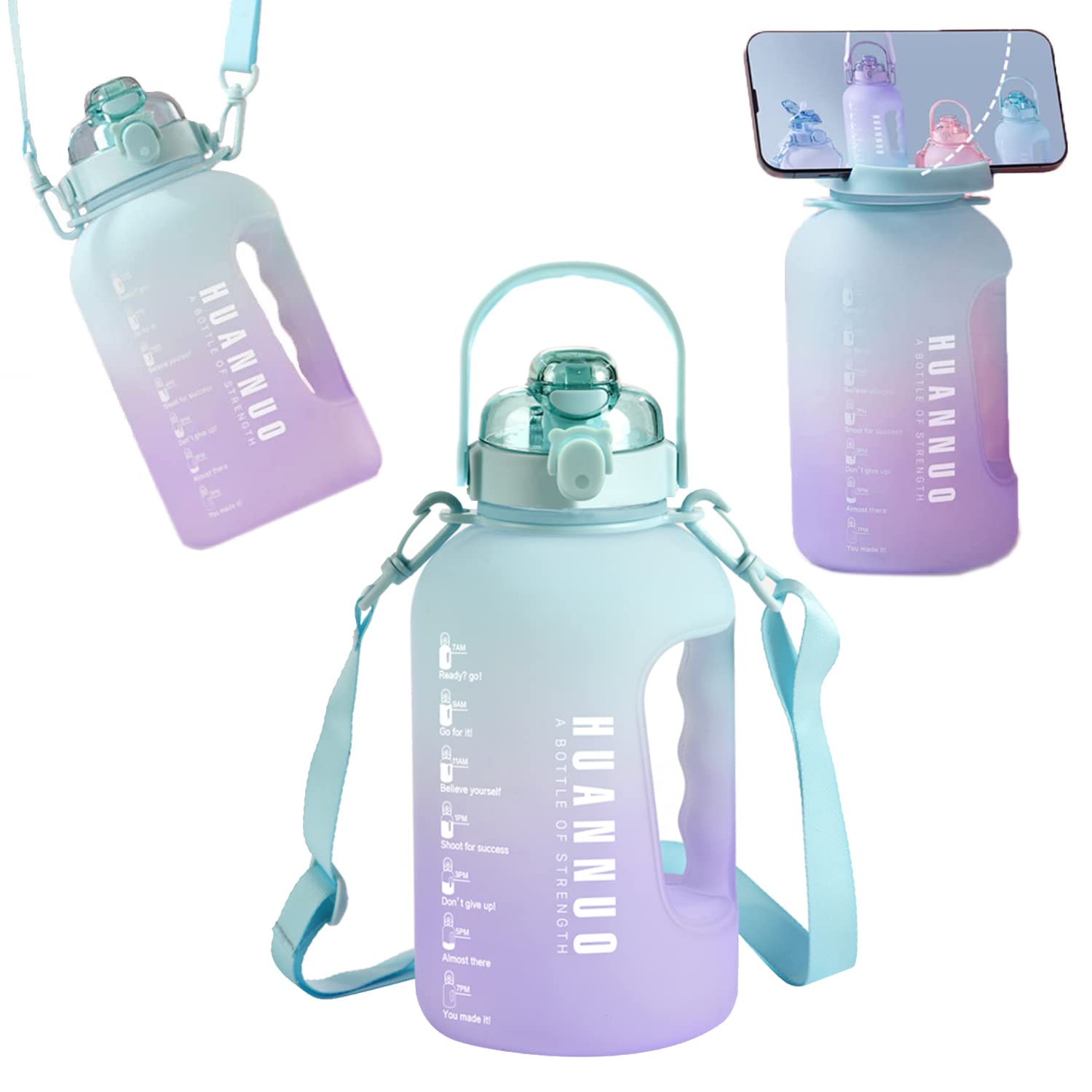 YoawlltyWater Bottle, 1.3L Motivational Water Bottle Time Marker,BPA Free Leakproof Water Bottle Handle & Removable Straw