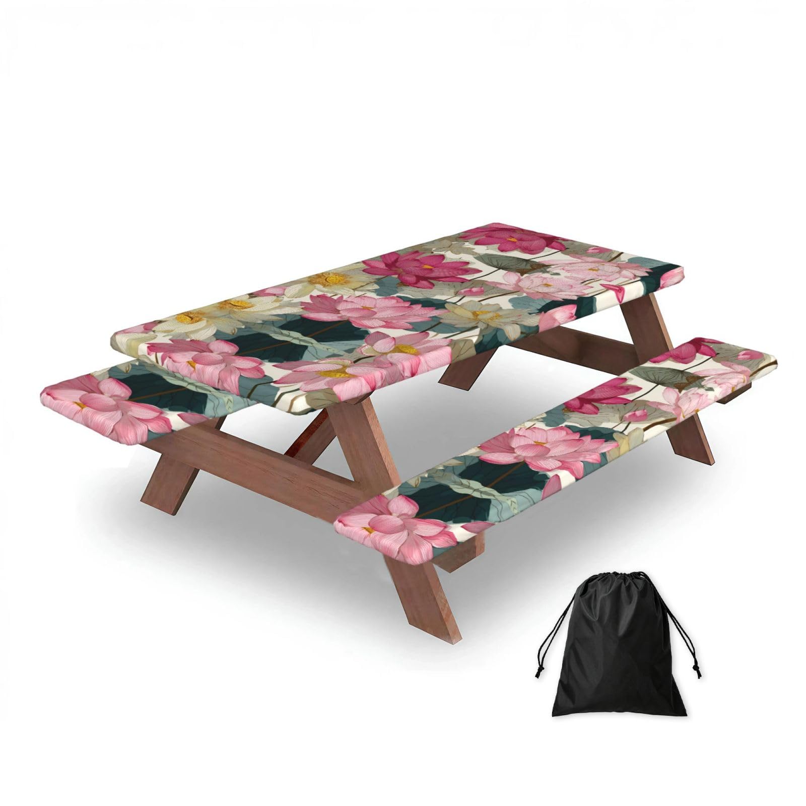 Zqytgfdc Black Lotus Flowers Rectangular Water-Repellent Picnic Tablecloths, Outdoor Camping, Picnic, Bbq