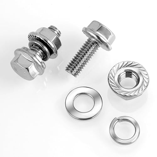 Miniatura 42 de Perno M6x1.0 (10 juegos) M6 x 0.787 in Brida Hex Head Tuercas y Pernos, Tornillos hexagonales de brida de perno M6 con tuercas y arandelas, Surtido