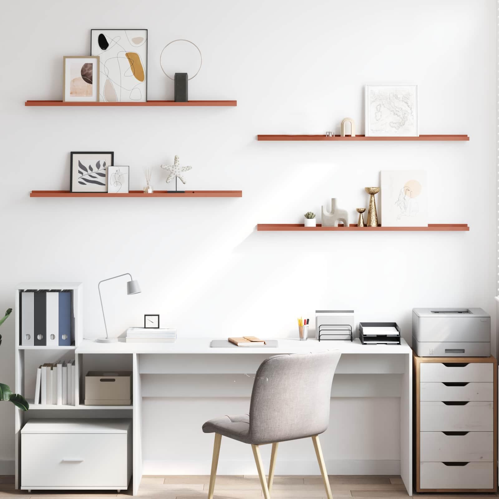 Set di 4 mensole da parete, 115 x 9 x 3 cm, in legno, moderne mensole da parete per quadri e decorazioni, scaffali sospesi sottili per soggiorno, camera da letto e ufficio