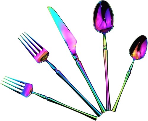 Miniatura 23 de Gugrida Juego de cubiertos negros de 20 piezas de acero inoxidable 304, cubertería de lujo pulido con espejo, apto para lavavajillas, servicio para 4