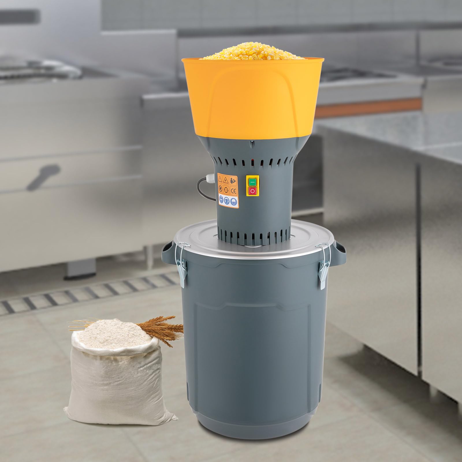 Moulin à céréales électrique, 1000 W, broyeur pour grains, récipient de 50 l, 5 tamis de broyage (2 mm à 8 mm) pour maïs, blé et épices - Puissant, sûr et facile à utiliser