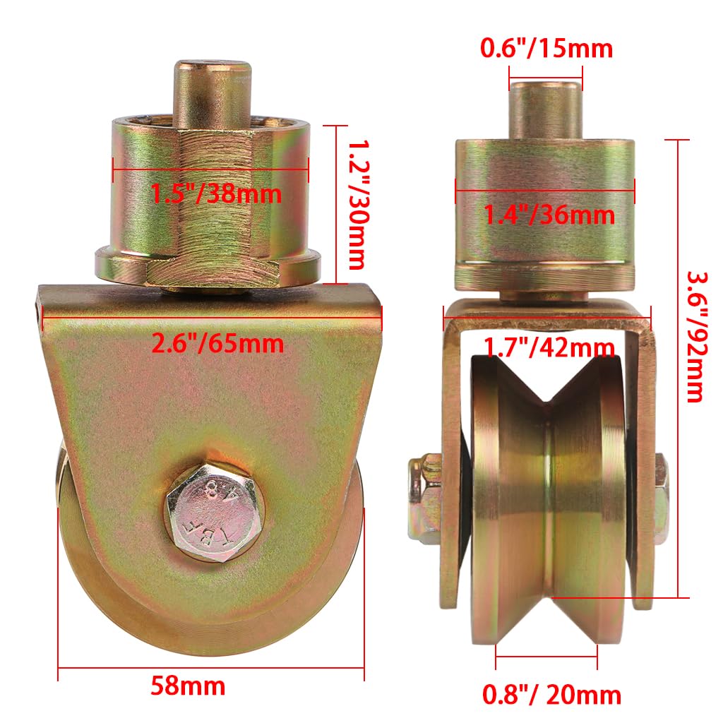 Skelang Ruote per cancello scorrevole, 58 mm, con scanalatura a V con stelo girevole a 360°, rullo per cancello scorrevole pieghevole, confezione da 2