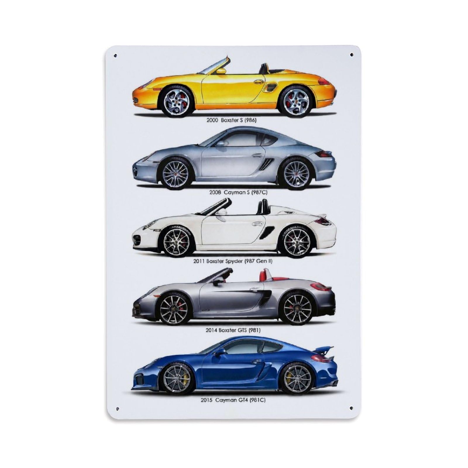Supercar Vintage 981 Cayman GT4 Boxster Gts Racing Aesthetic Metal Tin Sign Plaque Wall Decor for Cafe, Man Cave, Club Bar, Office, Home Garden Round Metal Poster 8x12Inch