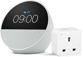 Echo Spot (newest gen) | Glacier White + WiZ Smart Plug, Wor