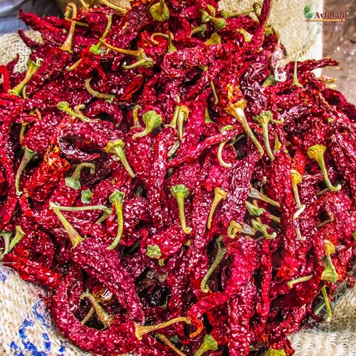 Image of Avlokan Kashmiri Red Chilli Whole with Stem - 100% Natural, Hot & Spicy Dried Red Chilli | Kashmiri Sabut Lal Mirchh Kashmiri Withstem Red Chilli, 100 grams