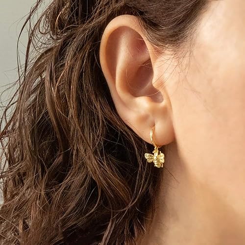 Miniatura 3 de Gold Huggie Hoop Earrings, S925 Sterling Silver Post Dangle Hoop Earrings Hypoallergenic 14K Gold Plated Small Hoop Earrings with Charms Cross Bee