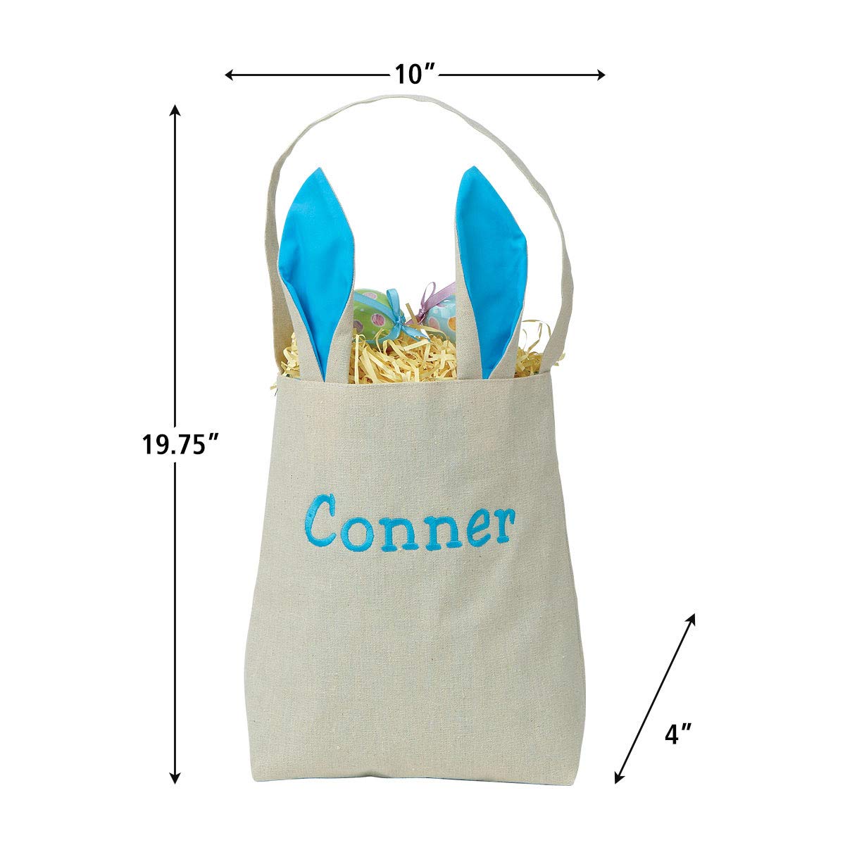 Lillian Vernon Personalized Blue Easter Basket Totes with Bunny Ears - Canvas 4