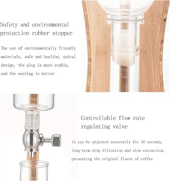Cold Brew Drip Tower, 500ml/16.9oz Ice Coffee Maker with Adjustable Dripper, Detachable Glass Cold Brew Maker and Reusable Filter
