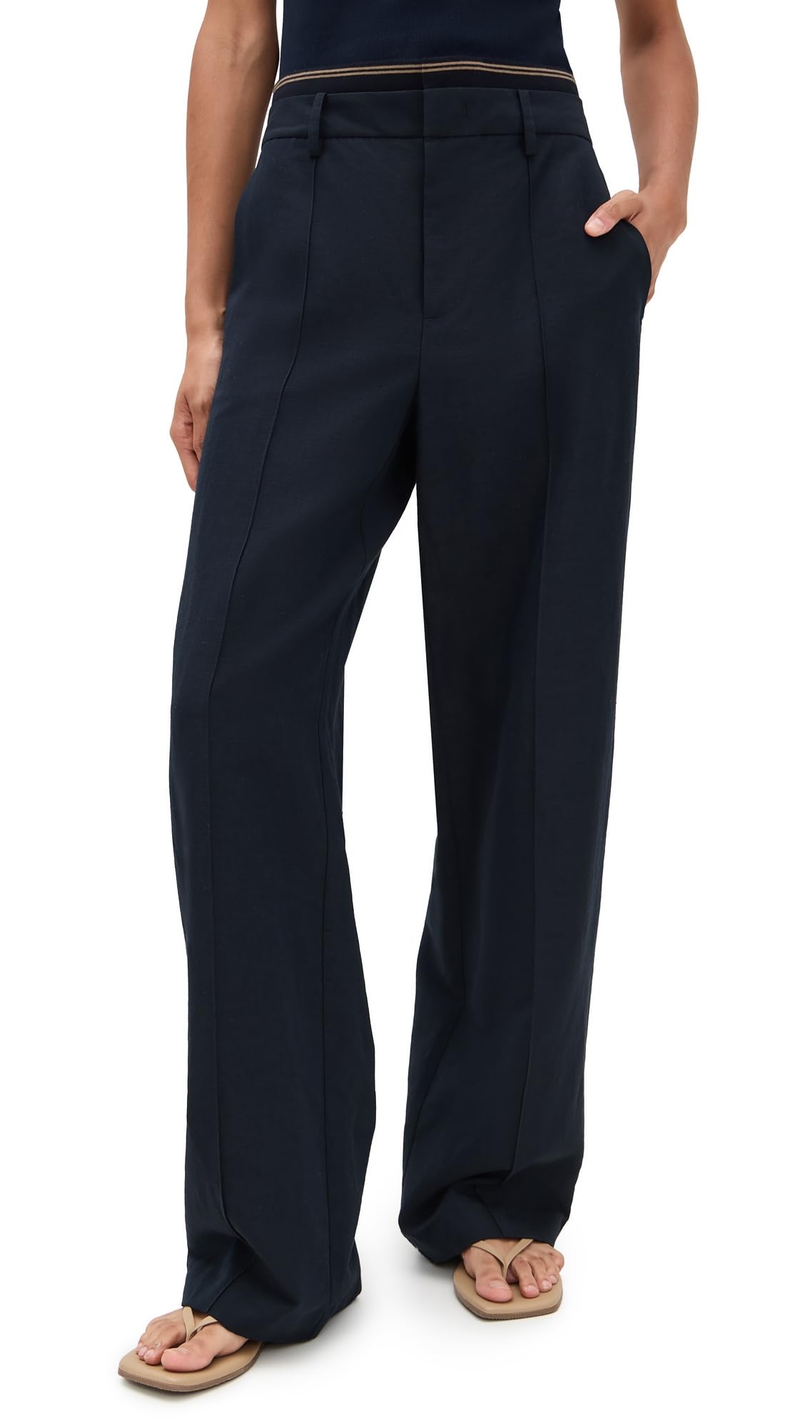 Vince Womens High Waist Rib Trim Trousers