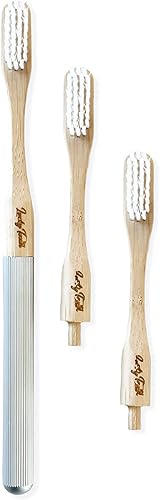 Cepillo de dientes de bambú reemplazable, mango de aluminio, cerdas suaves (cerdas blancas de aluminio)