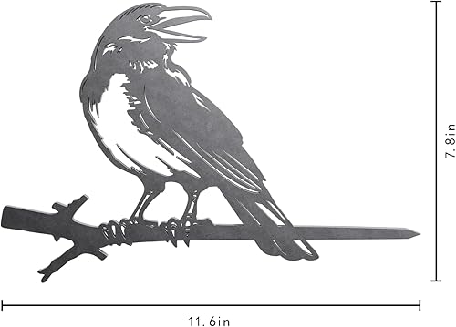 Miniatura 6 de Cuervo de arte de metal para patio, silueta al aire libre, decoración de jardín, decoración de estatua de metal oxidado, pájaros de metal en árbol,