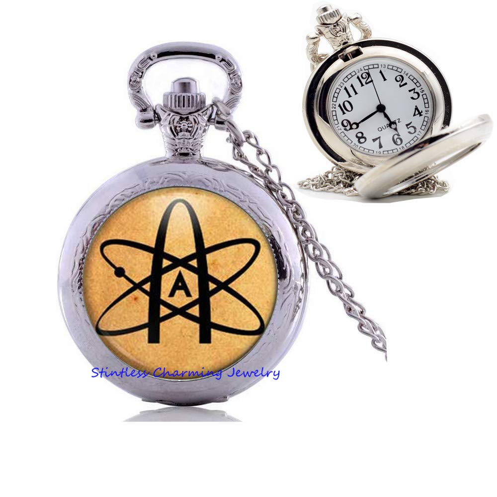 Stintless Charming Jewelry Atheist Symbol Pocket Watch Necklace Atom Pendant, Antique Jewelry, Men's