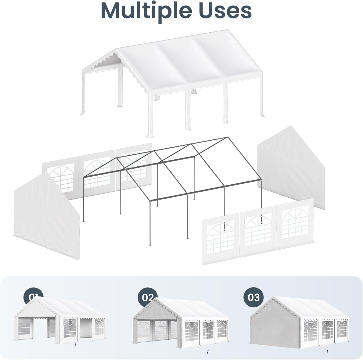 PHI VILLA 20'x16' Outdoor Heavy Duty Party Tent Large Commercial Canopy Wedding Event Shelter with Removable Sidewalls & 3 Storage Bags for Patio Outdoor Garden Events, White